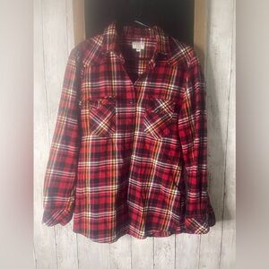 Matchstick Flannel Long Sleeve Shirt Womens M Red Black Yellow Plaid